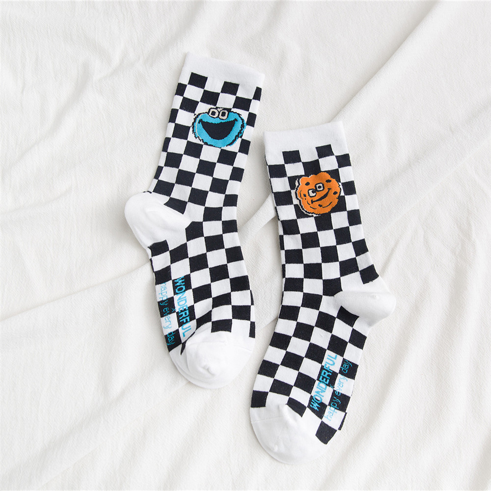 Socks Couple Institute Cartoon Pattern Japanese Style Skateboard Hip-hop Tide Men Socks Women Socks AB Sock Mismatched Socks